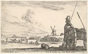 Langlois Prints: Plate 5: A Pikeman standing at right next to a canon, other military figures in the ba