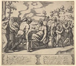 Lucius Platonicus Prints: Plate 5: Psyche carried on a litter, from the Fable of Cupid and Psyche, 1530-60