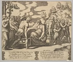 Master Of The Gallery: Plate 5: Psyche carried on a litter to a mountain, from The Fable of Psyche, 1530-60