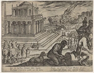 Antonio Collection: Plate 5: Tomb of Mausolus, stone masons make a column at the right