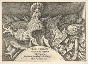 Giovanni Battista Prints: Plate 5: trophies of Roman arms from decorations above the windows on the second floor of