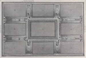 Bartolommeo Prints: Plate 5: view of the ceiling with its ornaments and frescoed paintings, 1756