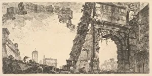 Via Sacra Prints: Plate 6: 1. Arch of Titus. 2. Villa Farnese. 3. Columns of the Temple of Jupiter Stato