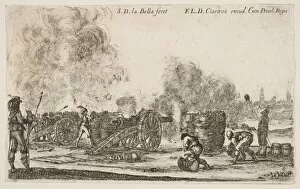 Cannonballs Gallery: Plate 6: battery of cannons firing on a city, from Various Military Caprices (Varii