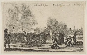 Plate 6: battery of cannons firing on a city, from Various Military Caprices (Varii