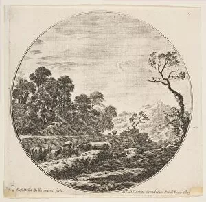 The Metropolitan Museum Gallery: Plate 6: cows crossing a valley at left, a horseman and other cows in the background