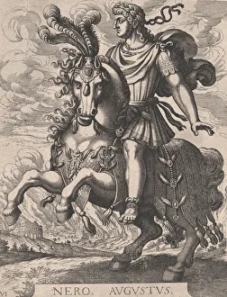 Nero Prints: Plate 6: Emperor Nero on Horseback, from The First Twelve Roman Caesars, after Tempes