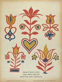 Floral Design Gallery: Plate 6: From Portfolio 'Folk Art of Rural Pennsylvania', c. 1939. Creator: Unknown