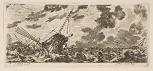 Plate 6: three ships in a storm, from Various Embarkations (Divers embarquements), ca
