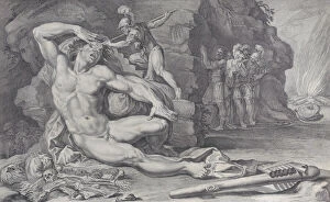 Cyclops Gallery: Plate 6: Ulysses driving a burning stake into Polyphemus eye, 1756