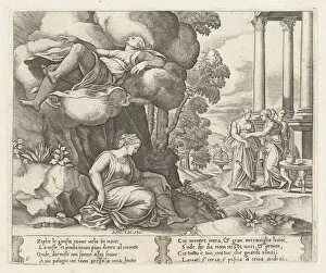 Die Master Of The Collection: Plate 6: Zephyr carrying Psyche to an enchanted palace, from the Story of Cupid and Psy... 1530-60