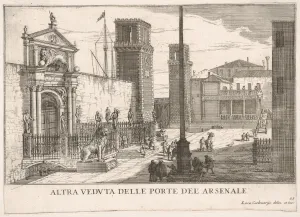Luca Prints: Plate 63: View of the gate of the shipyard and armory complex (Arsenale), Venice, 1703