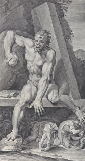 Cyclops Gallery: Plate 7: the blinded Polyphemus, guarding the entrance of his cavern