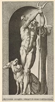 Plate 7: Pluto in a niche, holding a bident, with Cerberus next to him