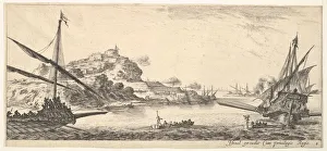 Plate 8: A the bow of a galley at left and another galley at right, seen from behind