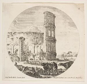 Colosseum Gallery: Plate 8: the Colosseum, two herds being directed towards the amphitheater in the foreg
