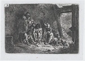Custom Collection: Plate 8: a group of figures some of whom are playing a game
