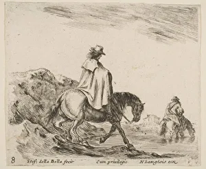 Plate 8: a horseman descends a riverbank, another horseman in river to right