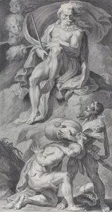 Bartolommeo Prints: Plate 8: Ulysses receiving the winds in a leather bag from Aeolus, 1756
