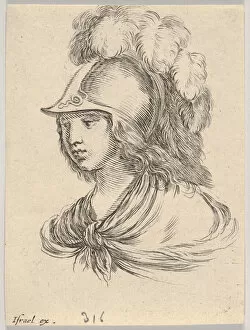 Della Bella Gallery: Plate 9: bust of Minerva, wearing a helmet with feathers, looking towards the left