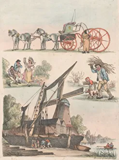 Sailing Barge Prints: Plate 9, Outlines of Figures, Landscapes and Cattle... for the Use of Learners
