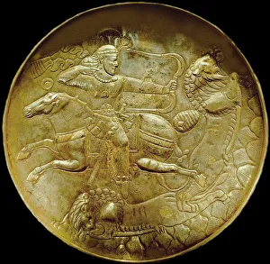 Tehran Prints: Plate with an archer hunting lion, ca. 250-ca. 650. Creator: Sassanian Art
