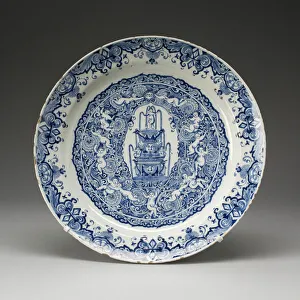 Fountains Prints: Plate, Delft, 1727. Creators: Delftware, De Metaale Pot