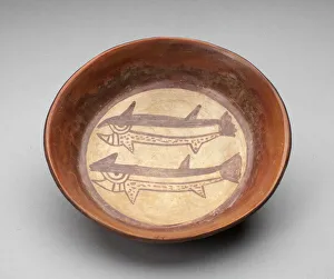 Plate Depicting a Pair of Fish or Sharks in Interior, 180 B. C. / A. D. 500. Creator: Unknown
