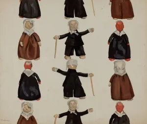 Jane Iverson Prints: Plate of Dolls, c. 1936. Creator: Jane Iverson