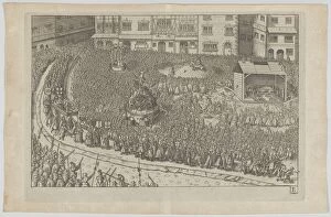 Street Scene Collection: Plate E: Election and Coronation of Emperor Maximilian II, 1612. 1612. Creator: Anon