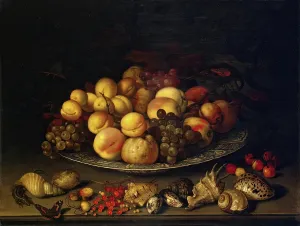 Shell Prints: Plate with Fruits and Shells, 1630. Creator: Balthasar van der Ast