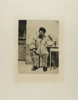 Plate Tone Prints: Plate from l'Assommoir (bearded man seated at table), 1878. Creator: Gaston la Touche