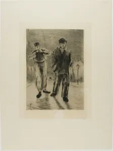Plate Tone Prints: Plate from l'Assommoir (two boys on gaslit street), 1878. Creator: Gaston la Touche