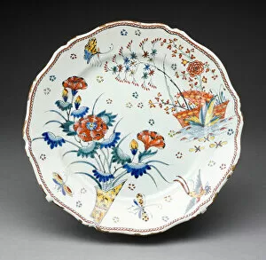 Tin Glazed Collection: Plate, Rouen, c. 1730. Creator: Rouen Potteries