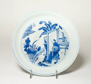 Awata Ware Prints: Plate with Scholar and Attendant in Garden, Qing dynasty (1644-1911)