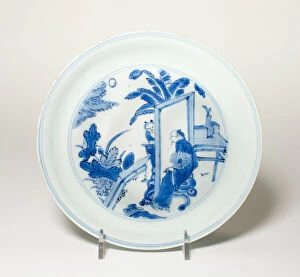 Scholar Collection: Plate with Scholar and Attendant in Garden, Qing dynasty (1644-1911)