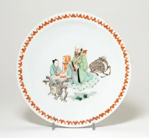 Kangxi Period Prints: Plate with Shou Lao (the God of Longevity), Attendant, and Deer, Qing dynasty