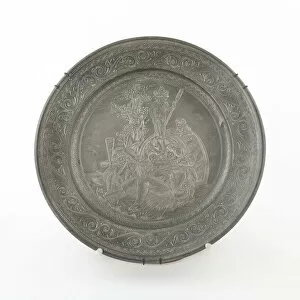 Plate with Silenus and Putti, Germany, 18th century; engraving probably 19th century