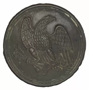 Plate with a stamped brass eagle design from a cartridge box belt, 1862-1865