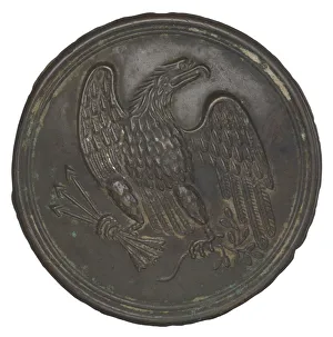 Plate with a stamped brass eagle design from a cartridge box belt, 1862-1865 Plate with a stamped brass eagle design from a cartridge box belt, 1862-1865