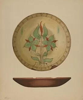 Capelli Giacinto Gallery: Plate with Tulip and Two Flowers, 1938. Creator: Giacinto Capelli