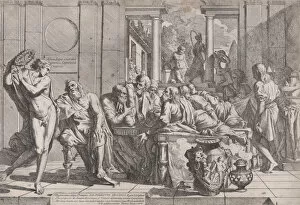 Alcibiades Gallery: Platos symposium: Socrates and his companions seated around a table discussing ideal