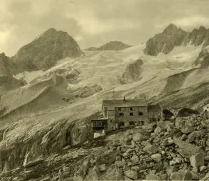Glacier Prints: The Plauener Hütte and glacier, Zillergrund, Tyrol, Austria, c1935. Creator: Unknown