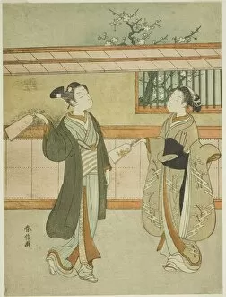 Courtyard Gallery: Playing Battledore and Shuttlecock, c. 1765 / 70. Creator: Suzuki Harunobu