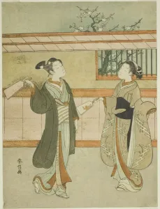 Shuttlecock Prints: Playing Battledore and Shuttlecock, c. 1765 / 70. Creator: Suzuki Harunobu