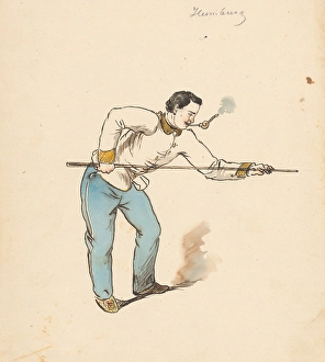 Friedrich Carl Von Prints: Playing billiards, 1850-1860. Creator: Friedrich Carl von Scheidlin