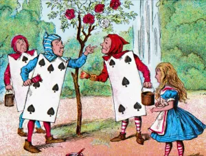 The Playing cards painting the Rose Bushes, c1910. Artist: John Tenniel