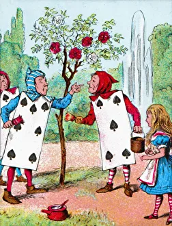 Tenniel Prints: The Playing cards painting the Rose Bushes, c1910. Artist: John Tenniel