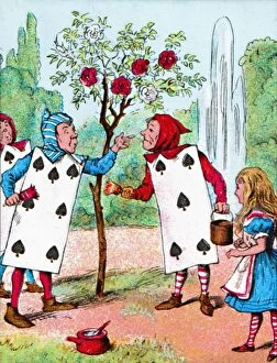Fictional Character Gallery: The Playing cards painting the Rose Bushes, c1910. Artist: John Tenniel