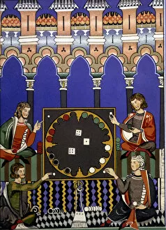 Alfonso X Gallery: Playing dice. Miniature of the Book of Games, manuscript, 1283, by Alfonso X el Sabio